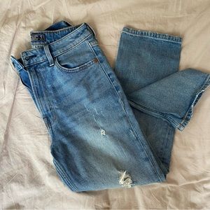 Abercrombie & Fitch Distressed Ankle Straight Natural Rise Jeans Medium Wash